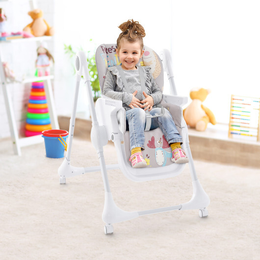 3-In-1 Convertible Highchair with Adjustable Height and 5-Point Safety Belt and Lockable Wheels-Gray - Color: Gray - Image 3