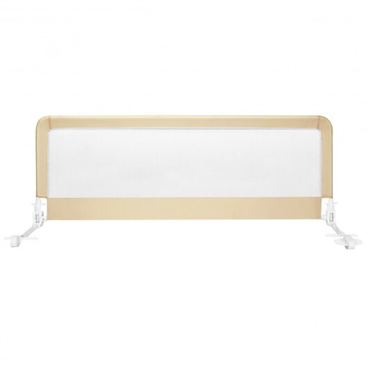 59 Inch Folding Breathable Baby Bed Rail Guard with Safety Strap-Beige - Color: Beige - Image 3