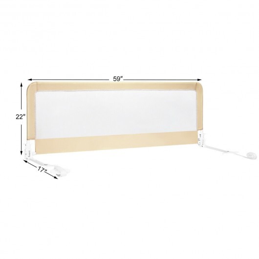 59 Inch Folding Breathable Baby Bed Rail Guard with Safety Strap-Beige - Color: Beige - Image 4