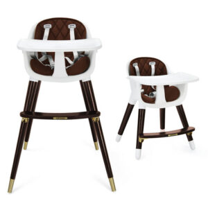 3-In-1 Adjustable Baby High Chair with Soft Seat Cushion for Toddlers-Brown - Color: Brown