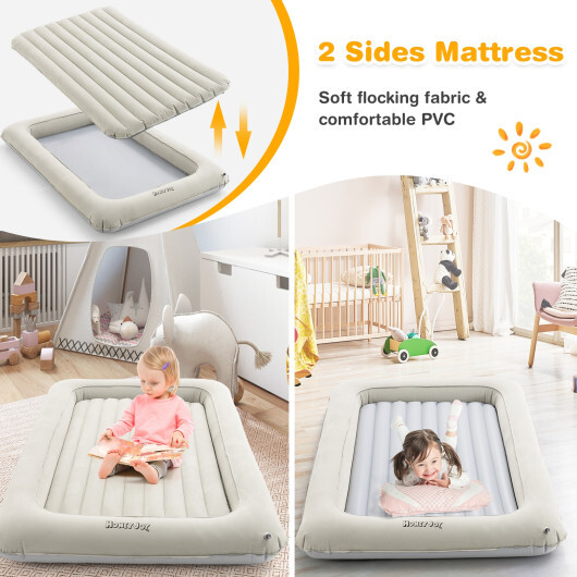 2-in-1 Multi-Purpose Inflatable Toddler Travel Bed Air Mattress Set with Electric Pump-Gray - Color: Gray - Image 5