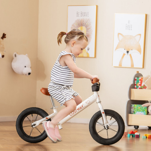 12 Inch Toddler Balance Bike with Height Adjustable Handlebar and Seat-White - Color: White - Image 2