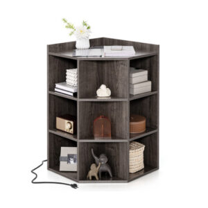 3-Tier Corner Cabinet with Charging Station for Bedroom-Gray - Color: Gray