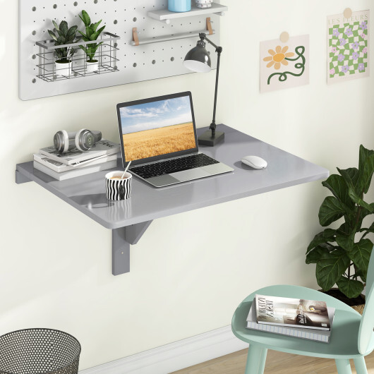 31.5 x 23.5 Inch Wall Mounted Folding Table for Small Spaces-Gray - Color: Gray - Image 2