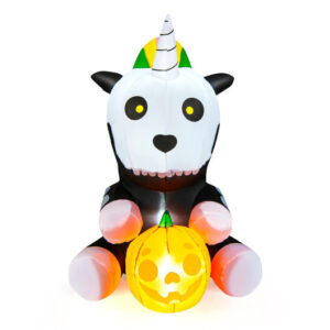 5 Feet Halloween Inflatable Unicorn Skeleton with Pumpkin Lantern - Color: Black & White