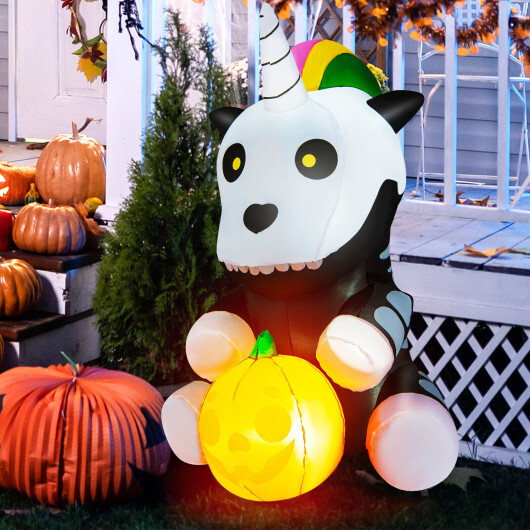 5 Feet Halloween Inflatable Unicorn Skeleton with Pumpkin Lantern - Color: Black & White - Image 2