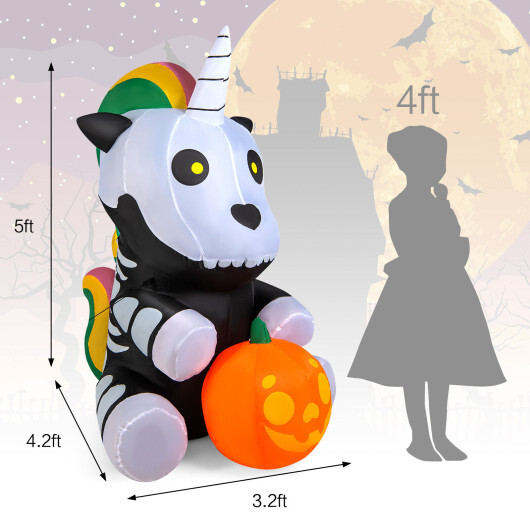 5 Feet Halloween Inflatable Unicorn Skeleton with Pumpkin Lantern - Color: Black & White - Image 4