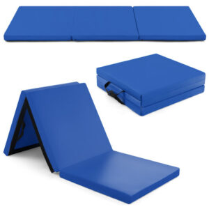 6 x 2 FT Tri-Fold Gym Mat with Handles and Removable Zippered Cover-Dark Blue - Color: Dark Blue