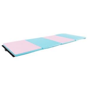4-Panel PU Leather Folding Exercise Mat with Carrying Handles-Pink & Blue - Color: Pink & Blue