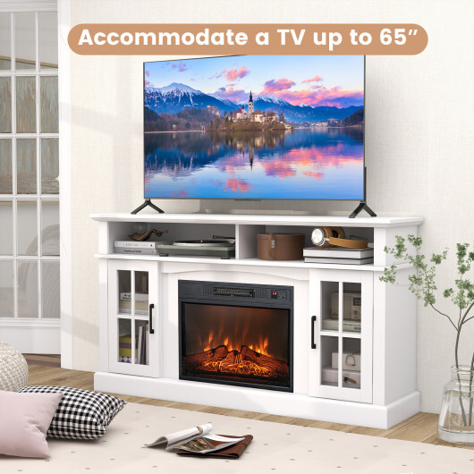 Fireplace TV Stand for TVs Up to 65 Inch with Side Cabinets and Remote Control-White - Color: White - Size: 60 inches - Image 3