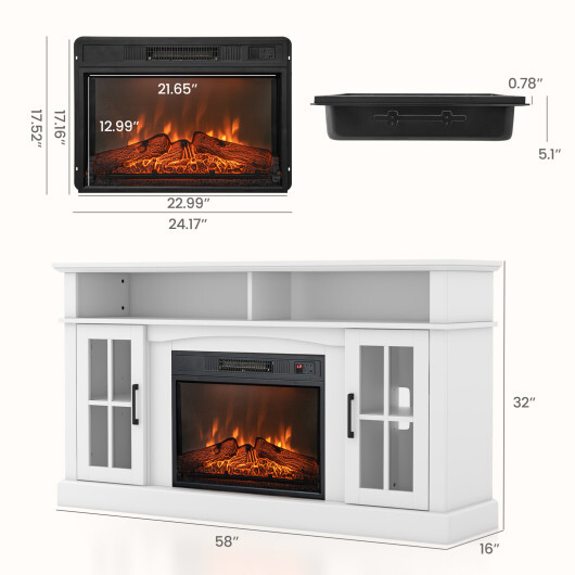 Fireplace TV Stand for TVs Up to 65 Inch with Side Cabinets and Remote Control-White - Color: White - Size: 60 inches - Image 4
