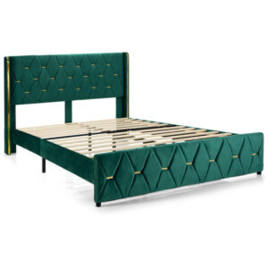 Queen/Full Size Upholstered Platform Bed Frame with Adjustable Headboard-Full Size - Color: Green - Size: Full Size