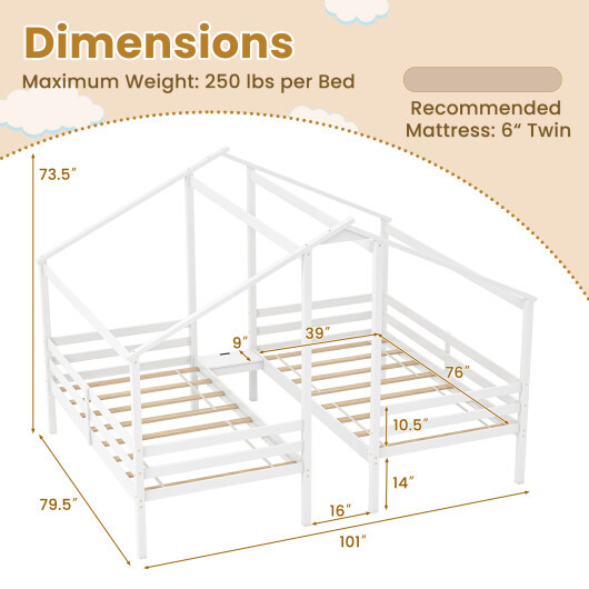 Double Twin Size Wooden Bed Frames with Built-in Table for Kids-White - Color: White - Size: Twin Size - Image 4