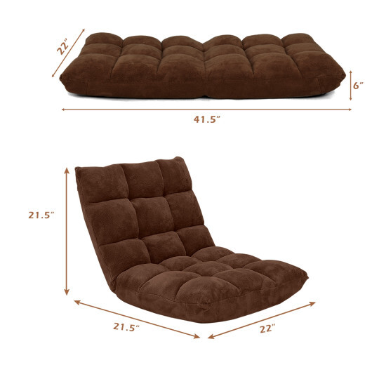 Adjustable 14-position Cushioned Floor Chair-Coffee - Color: Brown - Image 5