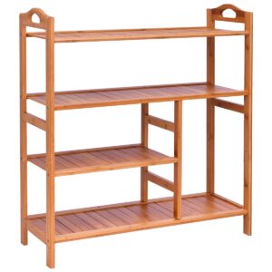 4 Tiers Multifunction Bamboo Storage Shoe Rack for Entryway Hallway - Color: Natural