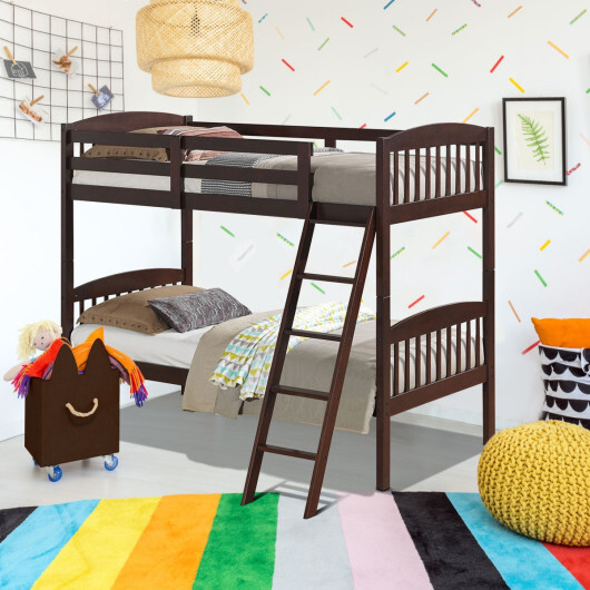 Solid Wood Twin Bunk Beds with Detachable Kids Ladder - Color: Brown - Image 3