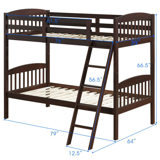 Solid Wood Twin Bunk Beds with Detachable Kids Ladder - Color: Brown - Image 4