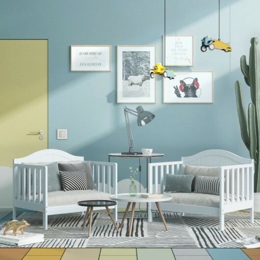 2-in-1 Classic Convertible Wooden Toddler Bed with 2 Side Guardrails for Extra Safety-White - Color: White - Image 2