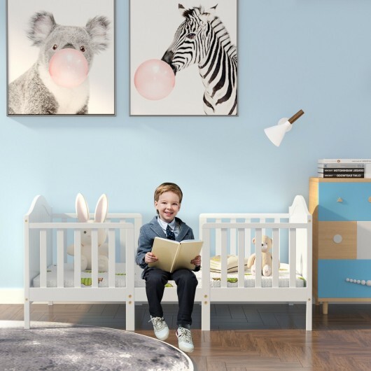 2-in-1 Classic Convertible Wooden Toddler Bed with 2 Side Guardrails for Extra Safety-White - Color: White - Image 3