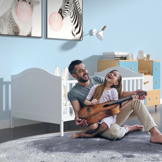 2-in-1 Classic Convertible Wooden Toddler Bed with 2 Side Guardrails for Extra Safety-White - Color: White - Image 4