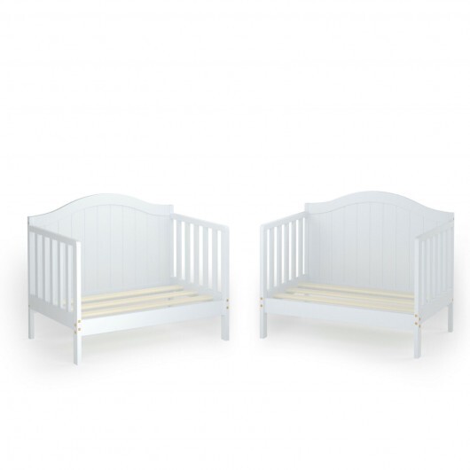 2-in-1 Classic Convertible Wooden Toddler Bed with 2 Side Guardrails for Extra Safety-White - Color: White - Image 5