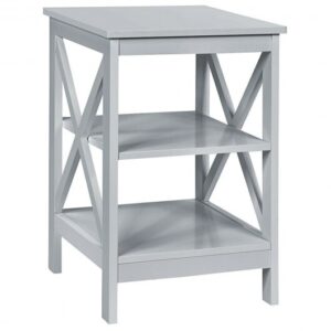 3-Tier Nightstand End Table with X Design Storage -Gray - Color: Gray