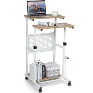 Height Adjustable Mobile Computer Stand-Up Desk with 2 Modes - Color: Oak