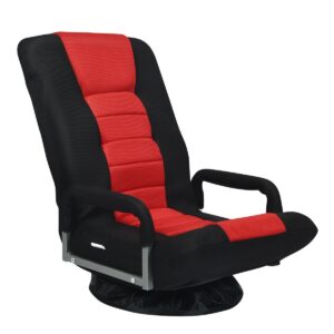 360-Degree Swivel Gaming Floor Chair with Foldable Adjustable Backrest-Red - Color: Red