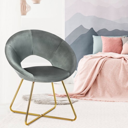 Modern Accent Velvet Dining Arm Chair with Golden Metal Legs and Soft Cushion-Gray - Color: Gray - Image 3