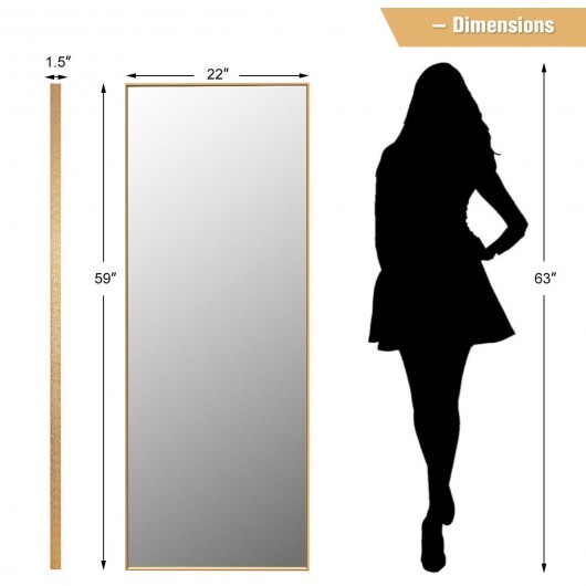 59 Inch Full Length Mirror Large Rectangle Bedroom Mirror-Golden - Color: Golden