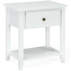Nightstand with Drawer and Storage Shelf for Bedroom Living Room-Wine - Color: White