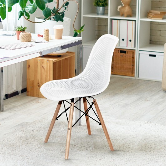 4 Pcs Modern Plastic Hollow Chair Set with Wood Leg-White - Color: White - Image 3