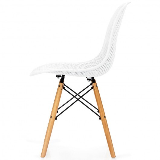 4 Pcs Modern Plastic Hollow Chair Set with Wood Leg-White - Color: White - Image 5