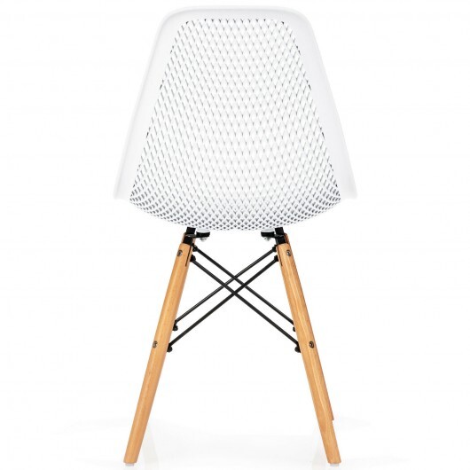 4 Pcs Modern Plastic Hollow Chair Set with Wood Leg-White - Color: White - Image 6