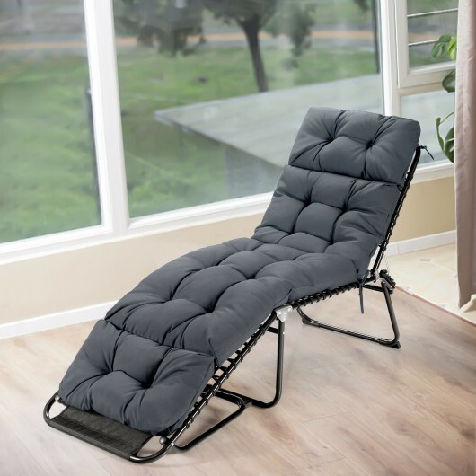 Outdoor Lounge Chaise Cushion with String Ties for Garden Poolside-Gray - Color: Gray - Image 3