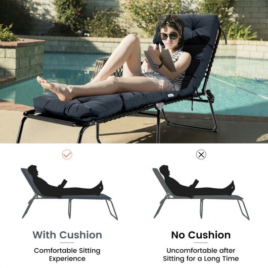 Outdoor Lounge Chaise Cushion with String Ties for Garden Poolside-Gray - Color: Gray - Image 4