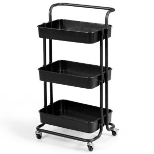 3-Tier Utility Cart Storage Rolling Cart with Casters-Black - Color: Black