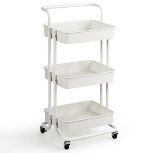 3-Tier Utility Cart Storage Rolling Cart with Casters-White - Color: White