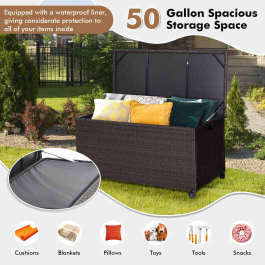 Outdoor Wicker Storage Box with Zippered Liner-50 Gallon - Color: Brown - Size: 50 Gallon - Image 3