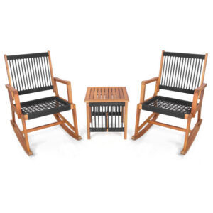 3 Pieces Acacia Wood Rocking Bistro Set - Color: Rustic Brown
