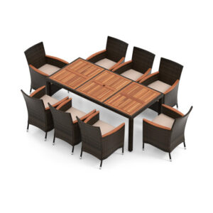 9 Piece Outdoor Dining Set with Umbrella Hole - Color: Brown