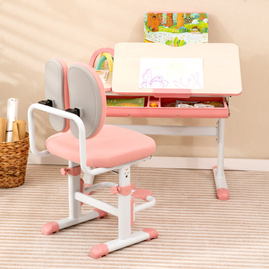 Height-Adjustable Kid's Study Desk and Chair Set-Pink - Color: Pink - Image 2