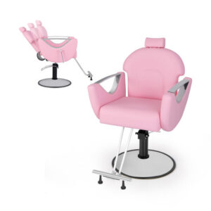 360?&deg;Swivel Reclining Salon Chair for Hair Stylist-Pink - Color: Pink