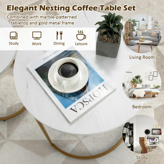 Modern Nesting Coffee Table Set of 2-White - Color: White - Image 3