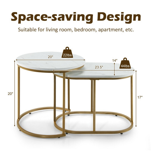 Modern Nesting Coffee Table Set of 2-White - Color: White - Image 4