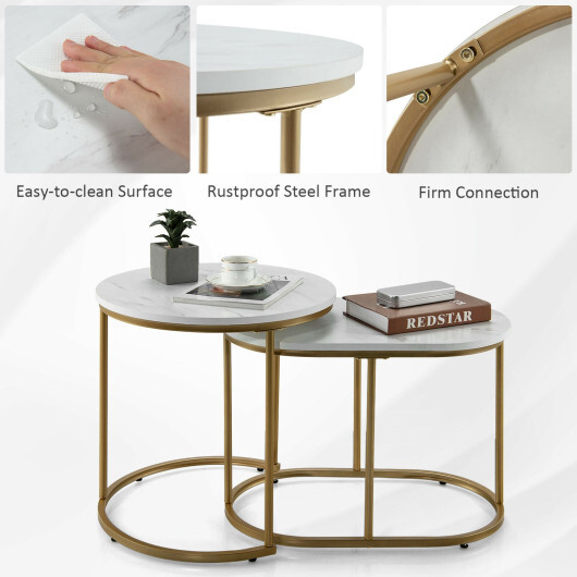 Modern Nesting Coffee Table Set of 2-White - Color: White - Image 5