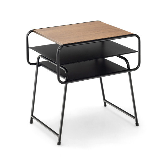 3-tier Compact Side End Table with Storage Shelf-Coffee - Color: Coffee