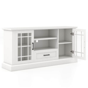 TV Stand for TVs up to 70 with Glass Doors Cubbies and Drawer-White - Color: White