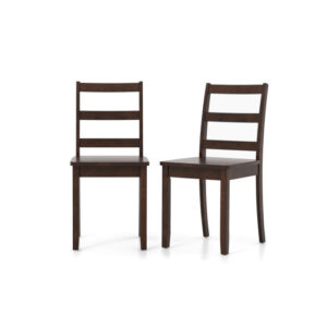 Set of 2 Wood Dining Chairs with Solid Rubber Wood Legs-Brown - Color: Brown