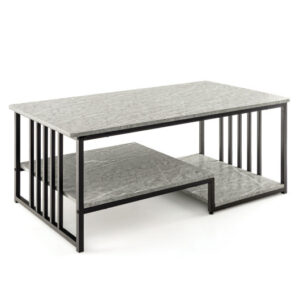Faux Marble Coffee Table with Open Storage Shelf-Gray - Color: Gray